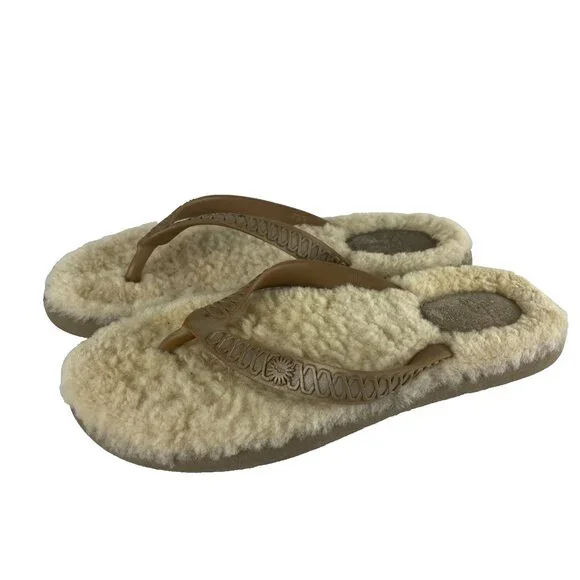 UGG Shoes Ugg Womens Sz Flip Flops Fuzzy Shearling Chestnut